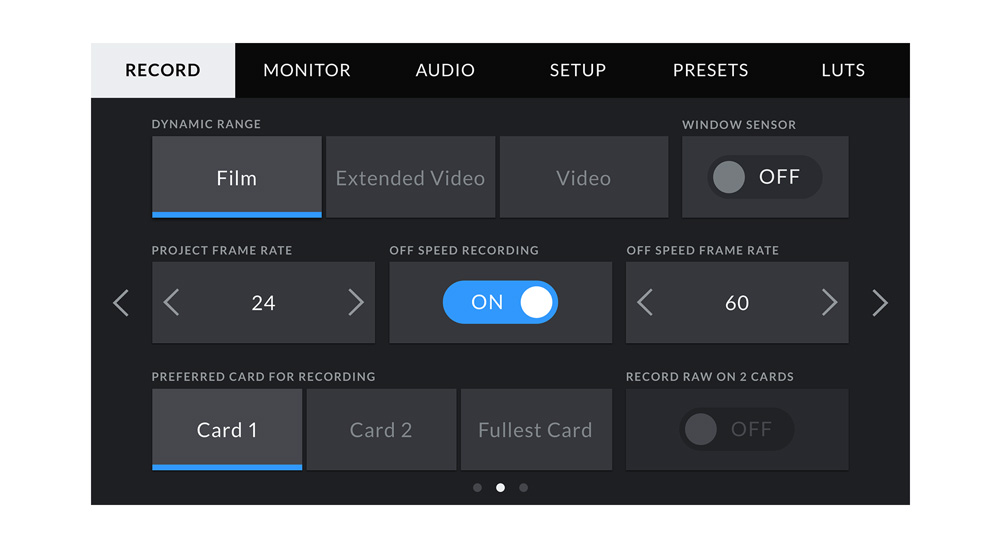 Menu URSA Mini Pro 4.6K G2